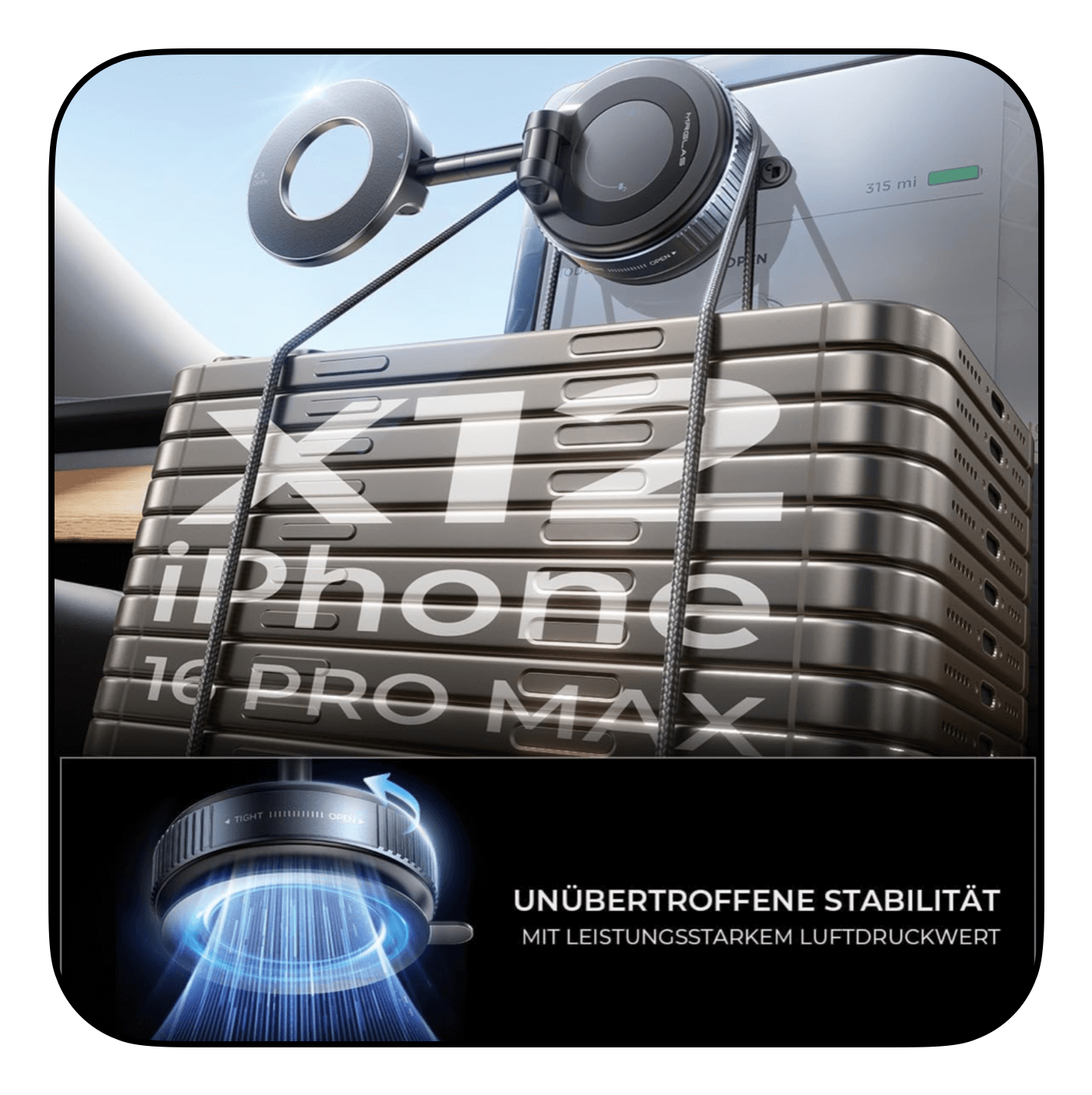 Vakuumsauger Magnethalterung für Handy mit starker Saugkraft, hält mehrere iPhone 16 Pro Max sicher, ideal für Auto, Schreibtisch & Zuhause.